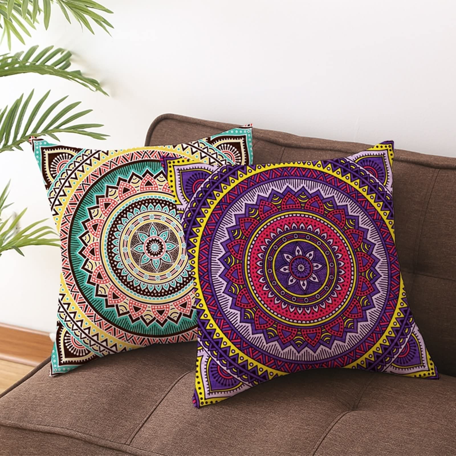 Fodere Per Cuscini Indiane 40x40 Cm – 2 Pezzi – Jacquard Mandala Viola E Oro – Copricuscini Quadrati Per Divano E Letto (Solo Federe)