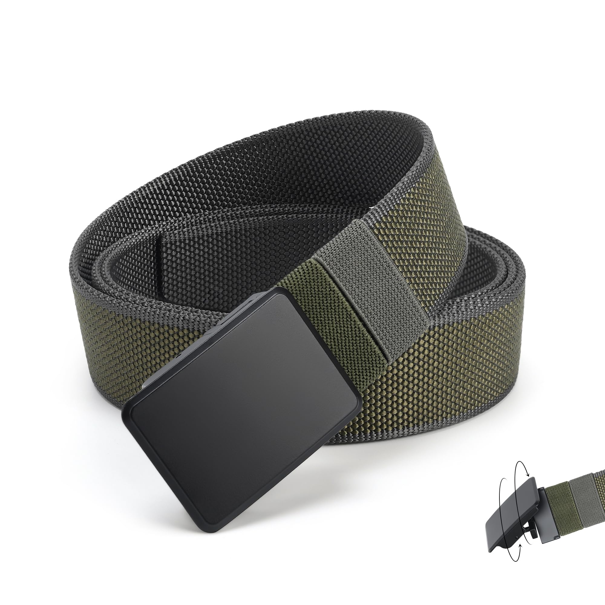 Mile High Life |Men's Reversible Buckle Nylon Belt | Outdoor Military Belt | Double Color Webbing Belt (Olive-Dark Grey)