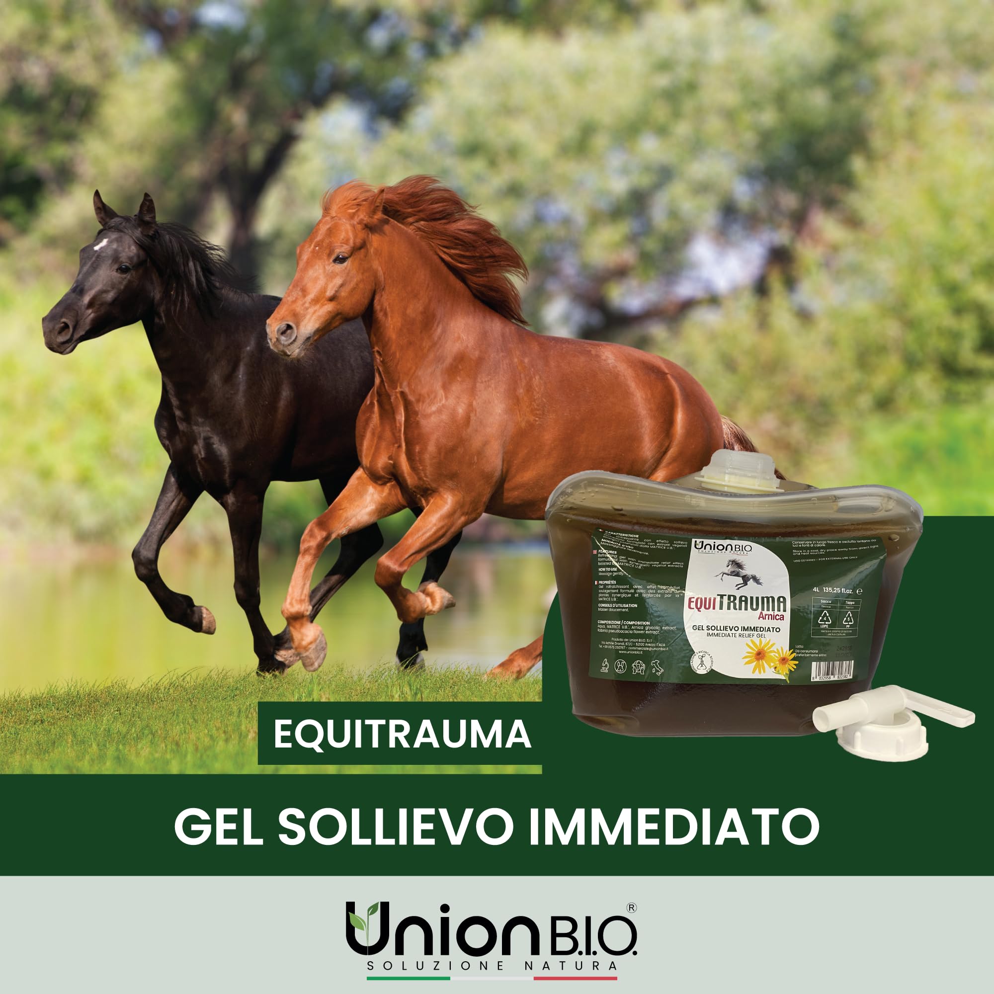 UNION B.I.O. SOLUZIONE NATURA Equitrauma Gel Arnica Montana per Cavalli e Uso Umano 4LT
