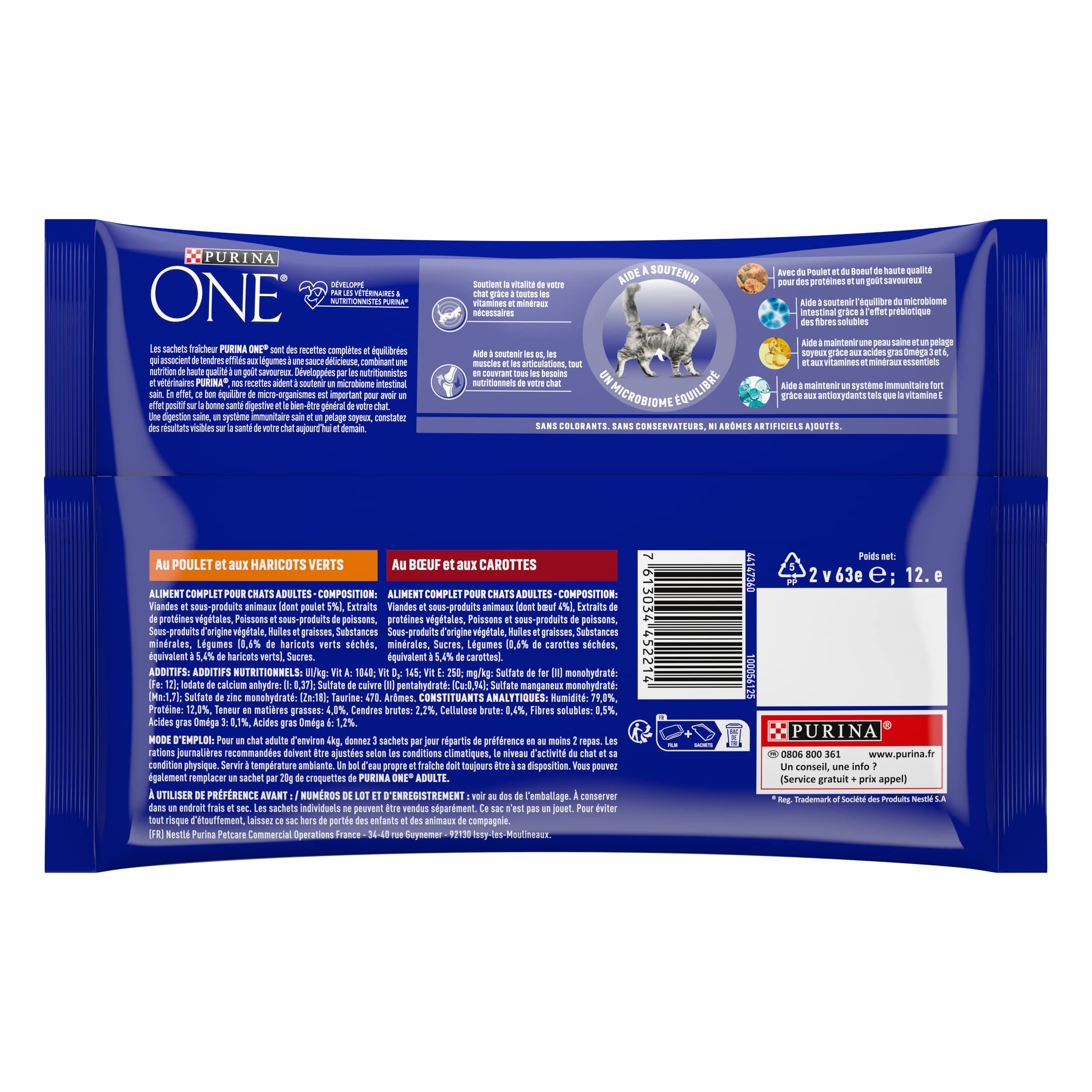 PURINA ONE | BIFENSIS | Chat Adulte | Soutien la vitalité du Chat, Les os, Les Muscles et Les articulations | Effilés en Sauce | Poulet, Boeuf | Sachets Fraîcheur | Lot de 12 (4 x 85g)