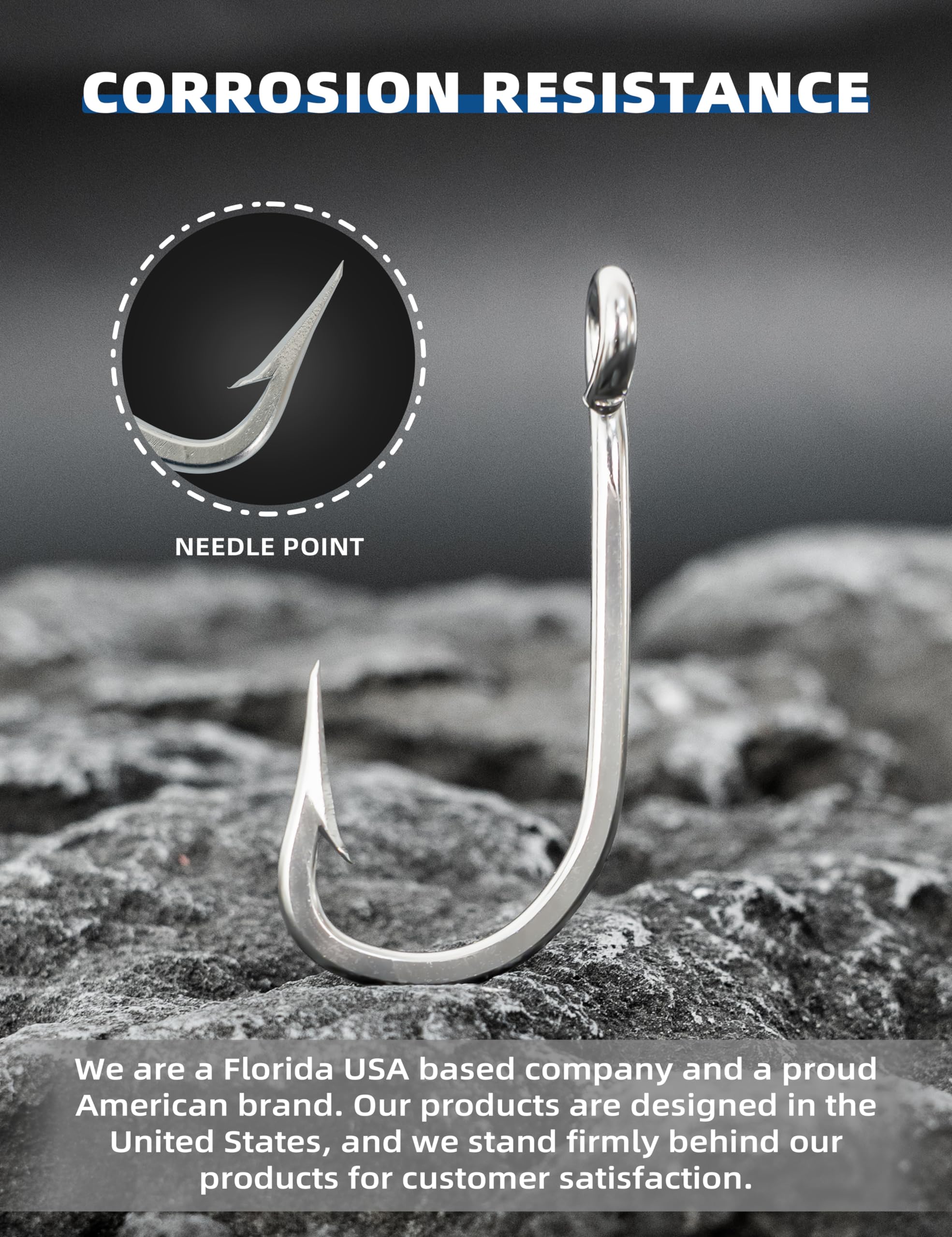 BLUEWING - Ganchos de pesca con punta de aguja, 5 piezas/10 unidades, ganchos de pesca de acero inoxidable, ganchos extra afilados para pesca en agua dulce y salada