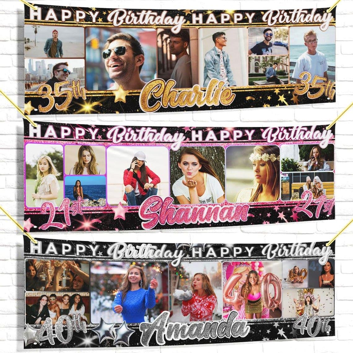 personalised birthday banner Photo 1ftx3ft fabic party decoration pink gift