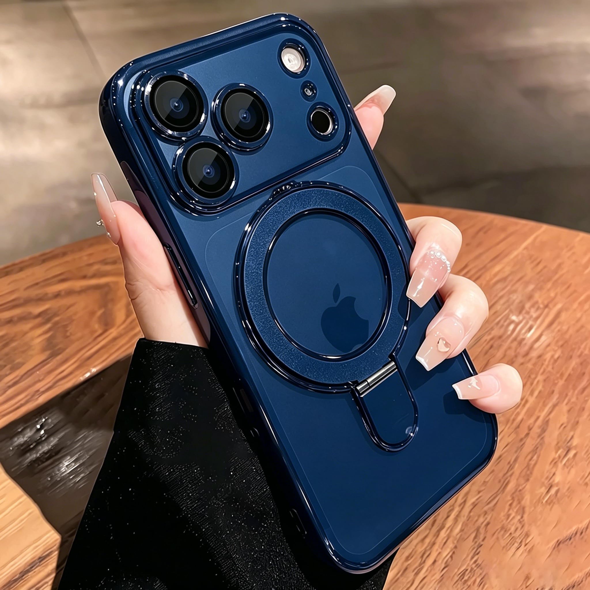 Funda transparente para iPhone 17 Pro Max con soporte [soporte magnético invisible], botones de control de cámara [protección de grado militar a prueba de golpes de 360º], funda para iPhone