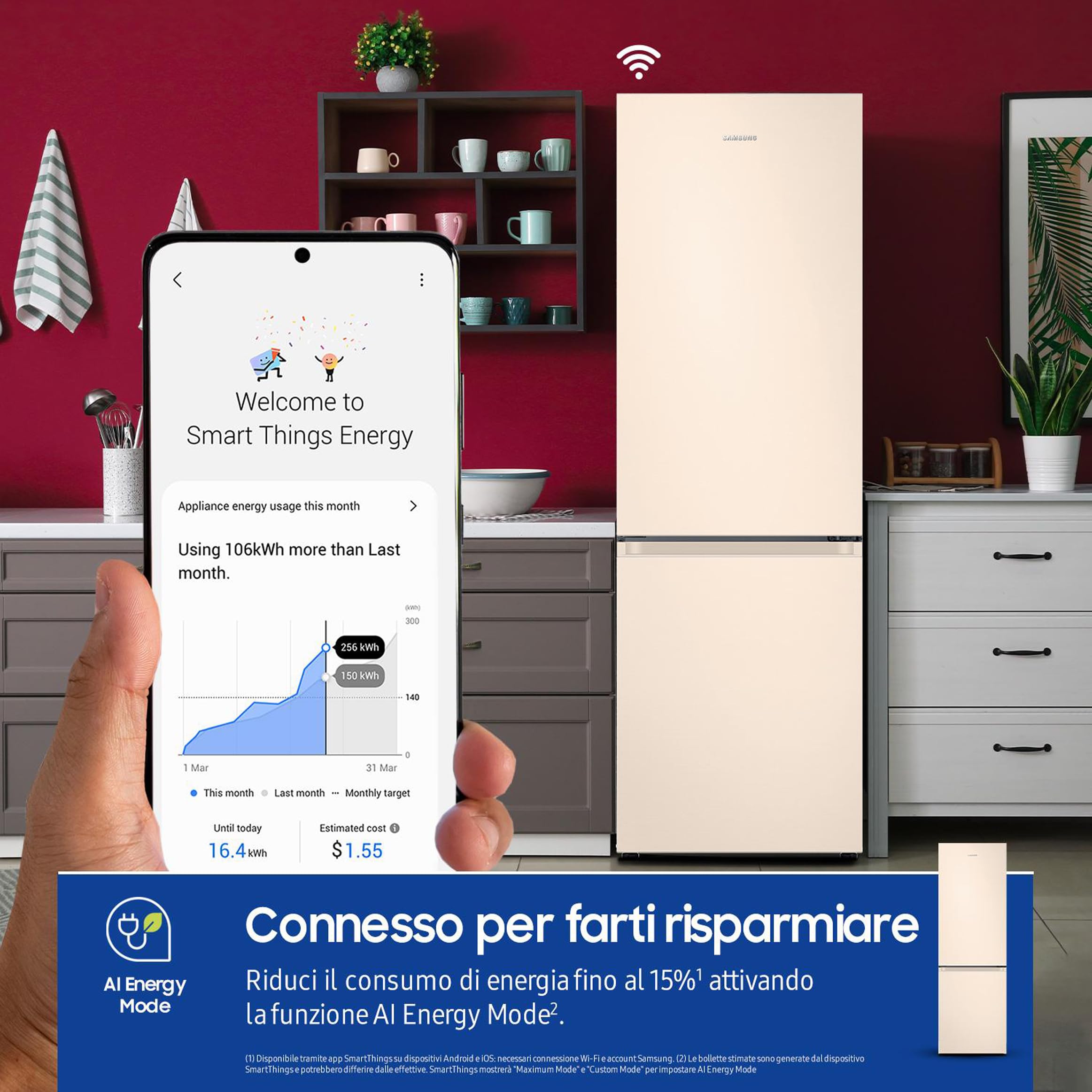 Samsung EcoFlex AI RB38C603DEL Frigorifero Combinato, WiFi, SpaceMax, Total No Frost, All Around Cooling, Motore Digital Inverter Garantito, 390 L, Sabbia (Ricondizionato)