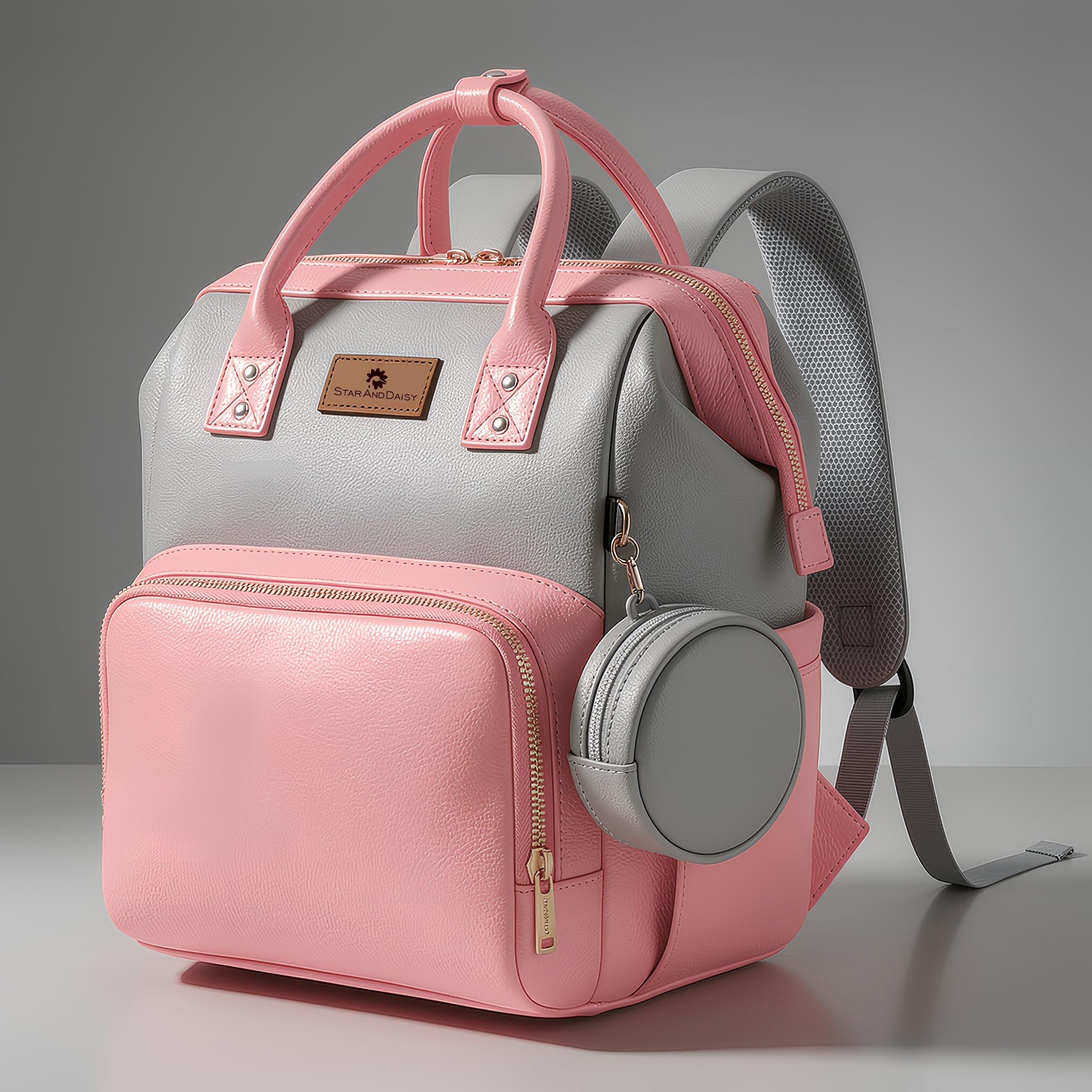 StarAndDaisy Diaper Bag/Maternity Bags for Mothers/Mom with Multi Compartments, Insulated Bottle Pockets, Waterproof, Ultra Vegan Leather, 30L capacity - Pink Grey-image-15