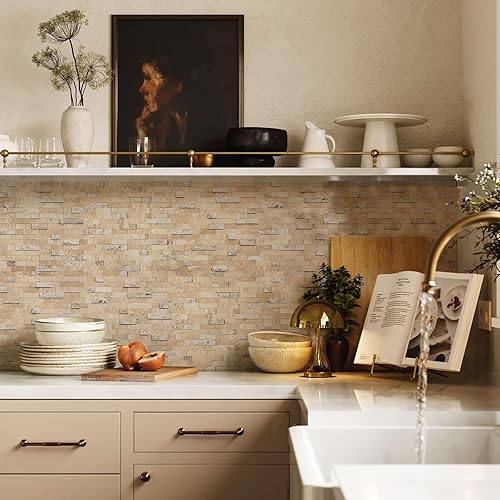 Miniatura 2 de Azulejo de piedra para despegar y pegar, 5 hojas de mosaico de piedra para salpicaduras de 11.5 x 10.7 pulgadas, azulejos 3D con aspecto de mármol