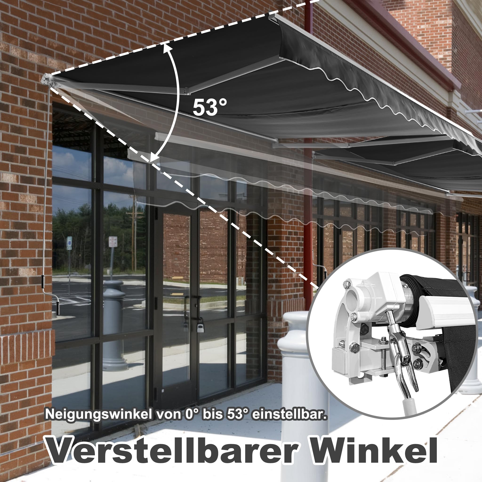 MAYTIIMO Manuelle Gelenkarmmarkise 250 x 200 cm Markise mit Kurbel Sonnenmarkise Winkel Verstellbar Sonnenschutz Balkonmarkise