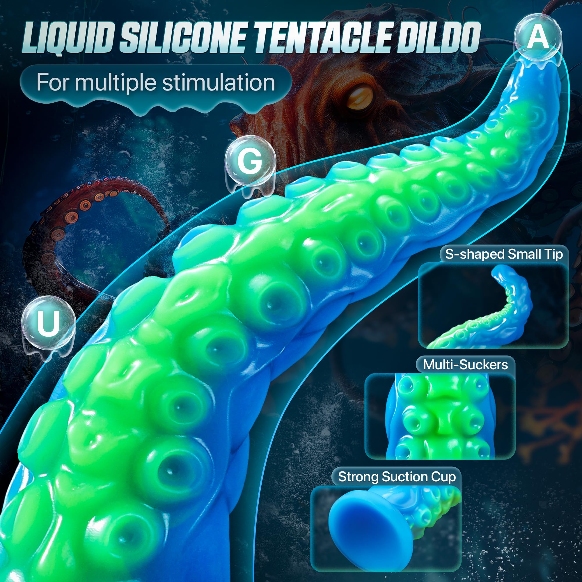 Luminous Tentacle Dildo Sex Toy - 12.9'' Anal Dildos Adult Toys, Strong Suction Cup Dildo Anal Sex Toys for C U G-Spot Stimulation, Soft Silicone Huge Dildo Womens Sex Toys for Men Couples Sex Machine