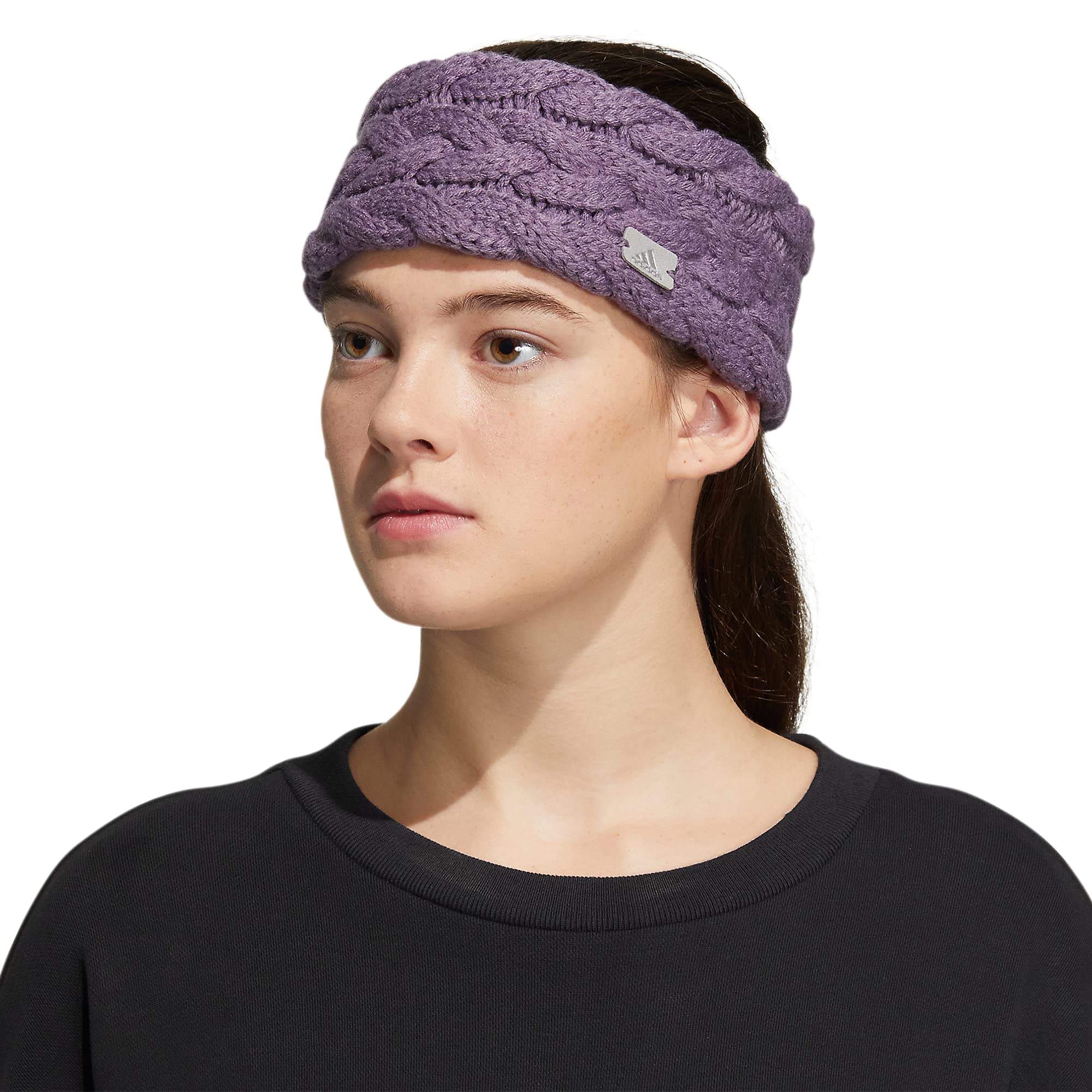 adidas Damen Fashion Knit Stirnband Shadow Violet/Grau/Silber Metallic, Einheitsgröße, Shadow Violet/Grau/Silber Metallic/Mode, 1 Count (Pack of 1)