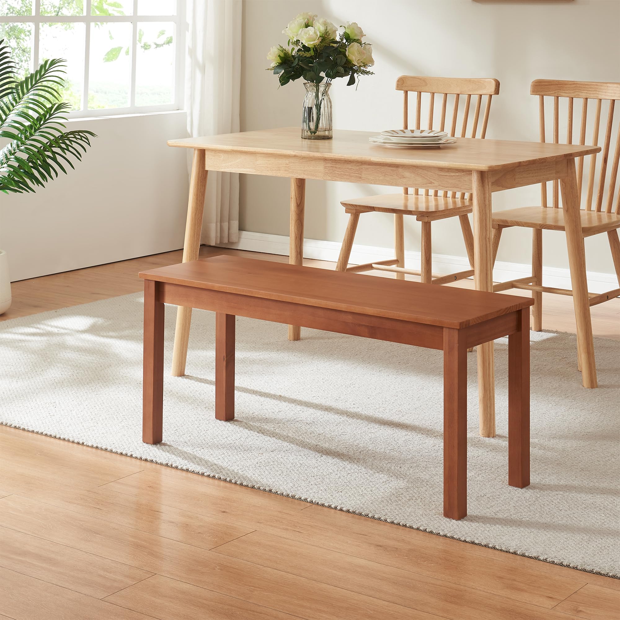 [en.casa] Banc de Salle à Manger Banquette avec Protections de Sol Siège Confortable Assise Spacieuse Excellente Stabilité pour Invités Fêtes Bois de Pin 100 x 35 x 45 cm Effet Noyer