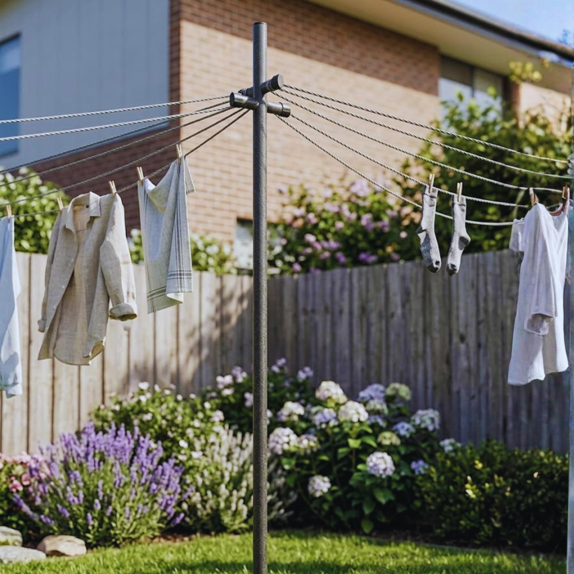 WILSONS DIRECT - 2.4m Large Galvanised Clothes Pole Post with 30M PVC Washing Line - Heavy Duty Powder Coated Post Pole Support With Socket - Outdoor Garden Laundry Dryer