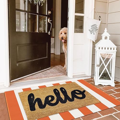 Vista 280 de KILOCOCO Alfombra de rayas beige de 2.3 x 3.6 pies para interiores y exteriores, alfombra tejida a mano de algodón lavable a rayas para puerta Rayas