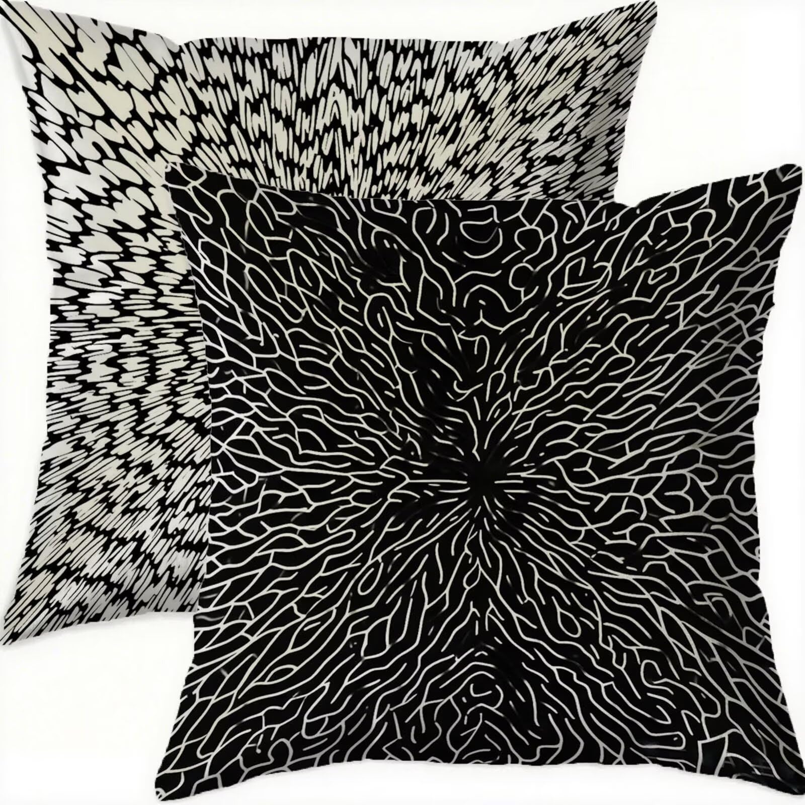 Housse coussin 70x70cm imperméable anti-tache en velours noir géométrique