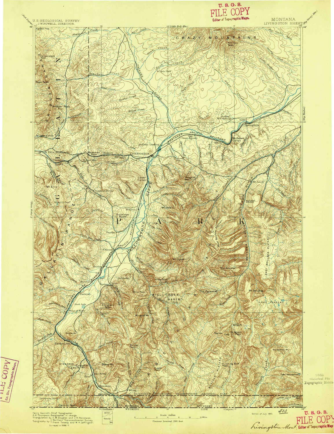 YellowMaps Livingston MT topo map, 1:250000 Scale, 1 X 1 Degree, Historical, 1893, 20 x 15.4 in - Polypropylene