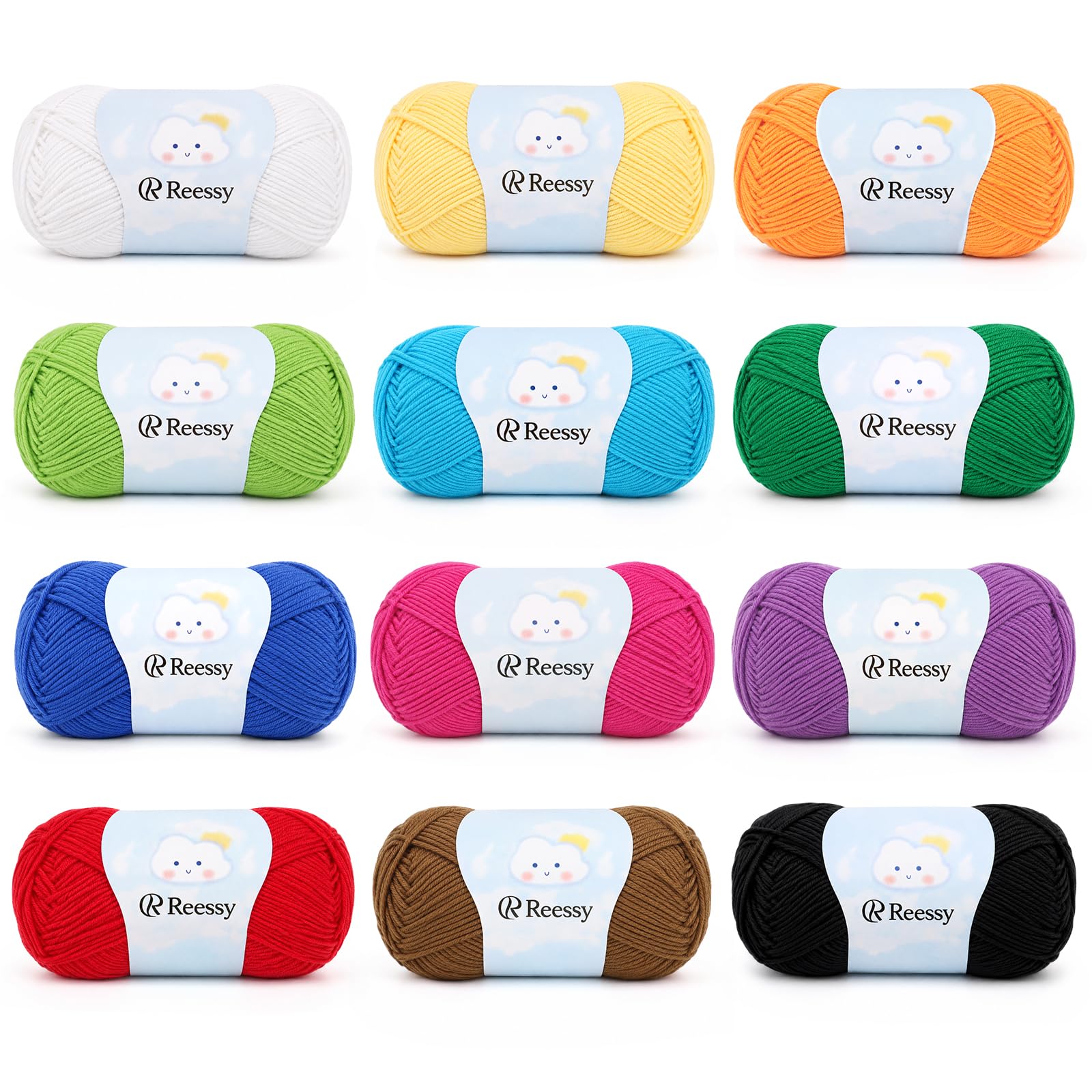 Reessy Crochet Yarn, 12 Pack Combed Cotton Yarn 480g/1674yds Total-Vibrant