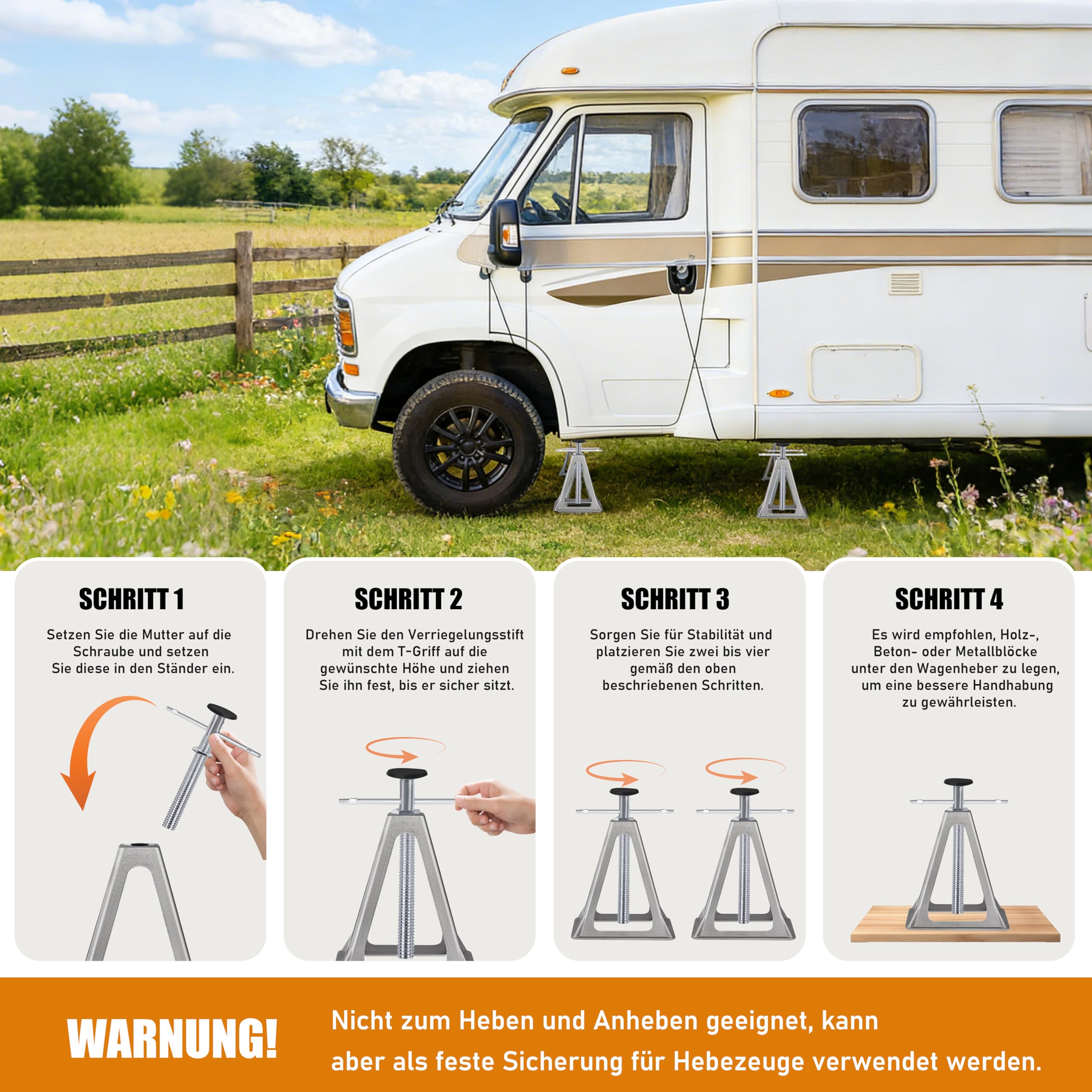 Lot de 4 supports en aluminium pour caravane - Hauteur réglable - Pour caravane, camping-car, voiture