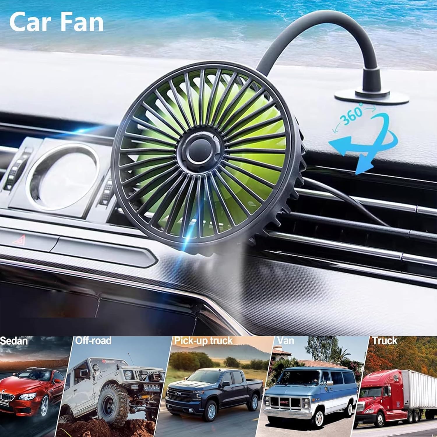 Electric Car Fans for Rear Seat Passenger Portable Car Seat Fan Headrest 360 Degree Rotatable Backseat Car Fan 12V Cooling Air Fan with Stepless Speed Regulation for SUV, RV, Vehicles (Black)