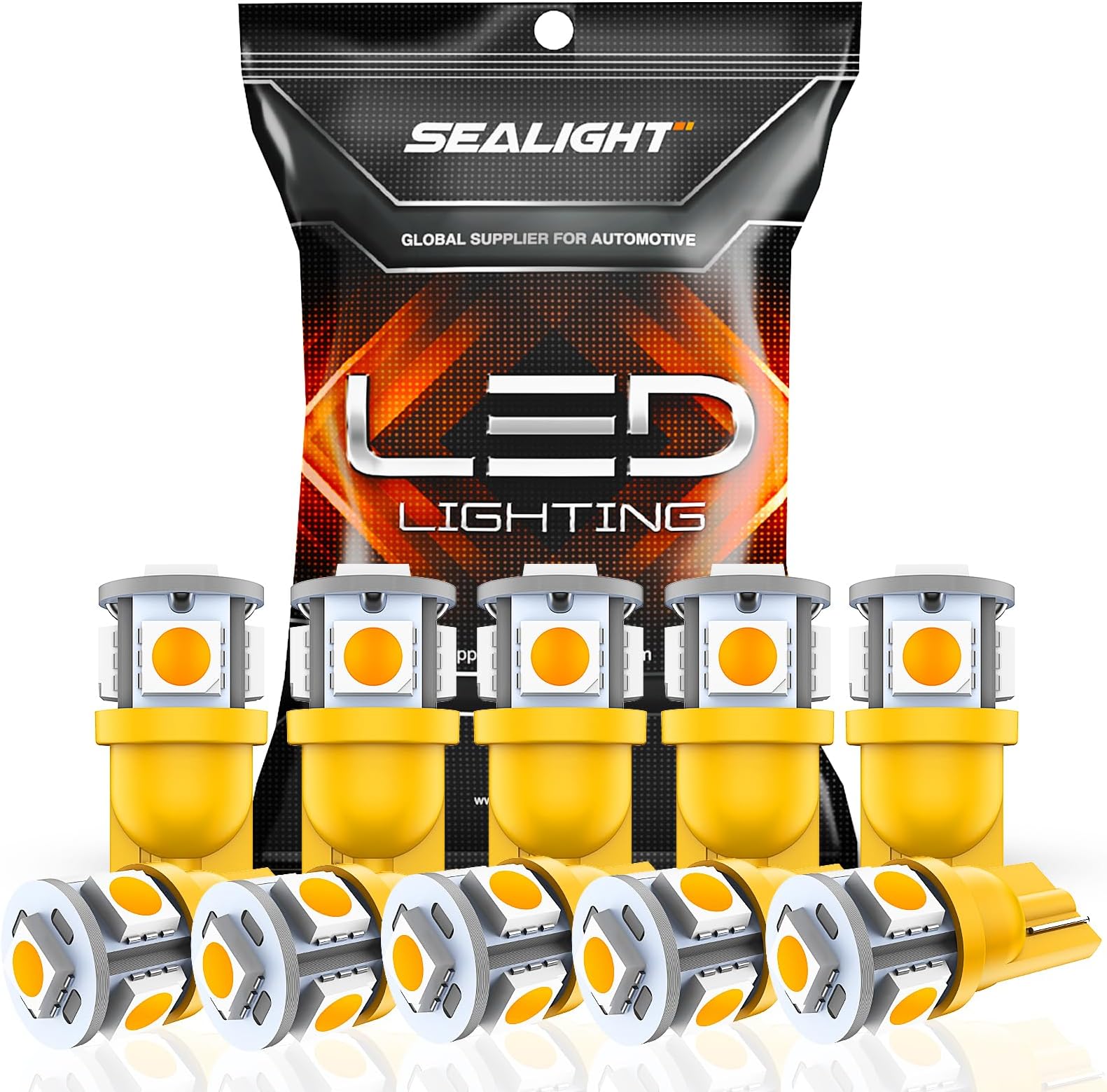 194 LED Bulbs, 168 T10 LED Bulb Amber 2700k Yellow 2825 for Turn Signal Side Marker Dome Lights, 12V Cab Running Parking Tail Lights, (Pack of 10)