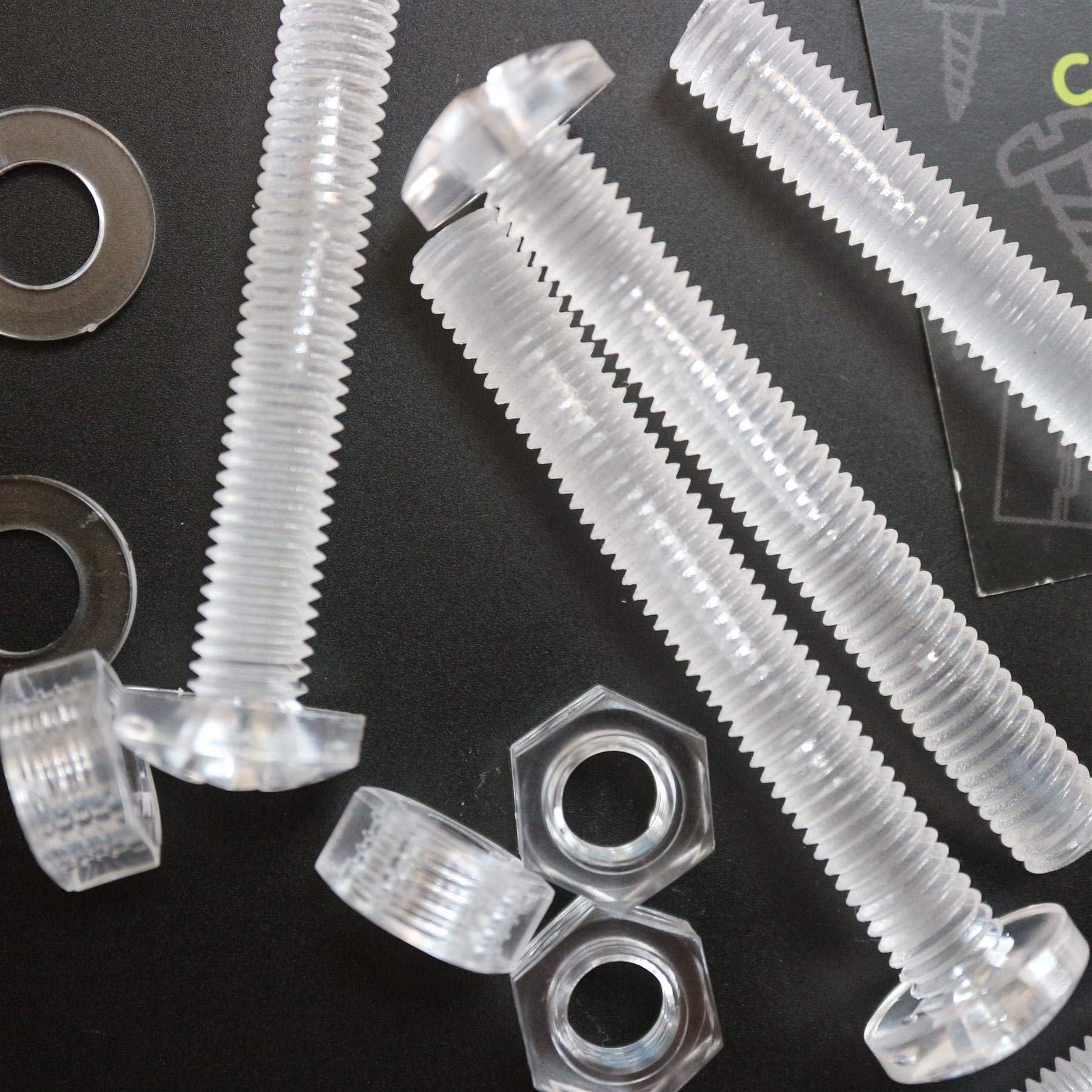 20 x Transparent Clear Plastic Acrylic M8 x 60mm Nuts & Bolts -Acrylic Plastic Screws, (15/64 x 2-23/64 in)