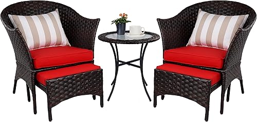 Miniatura 7 de Juego de muebles de mimbre para exteriores con 2 sillas para porche y patio, color beige