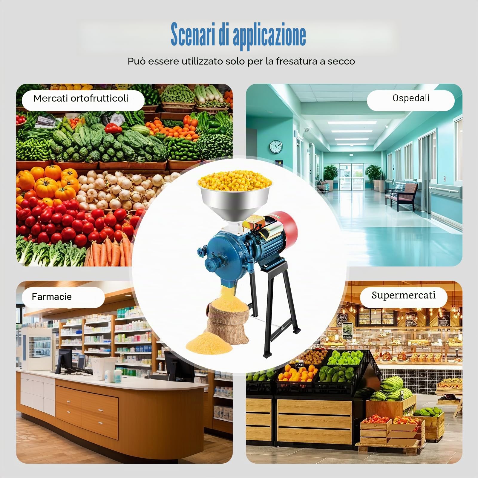 Mulino Elettrico per Cereali, Macina Spezie Commerciale 2200W, Macchina per Polverizzazione in Acciaio Inossidabile Per Grano, Spezie
