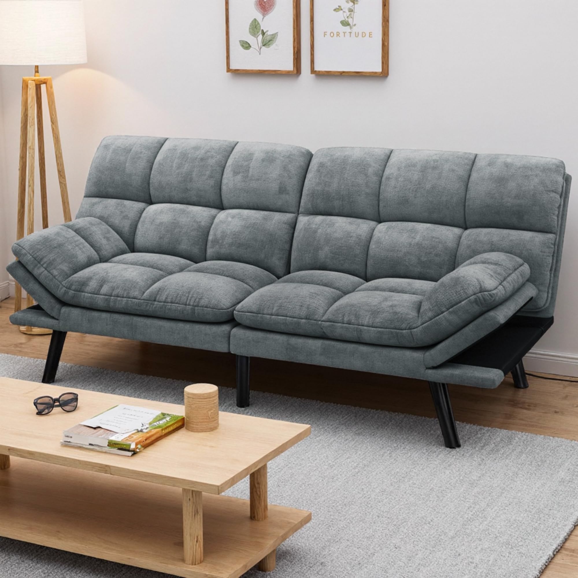 YITAHOME Convertible Futon Sofa Bed | 70" Folding Futon Set for Living Room Home Office Aprtment, Modern Futon Couch with Adjustable Backrest & Armrests, Recliner