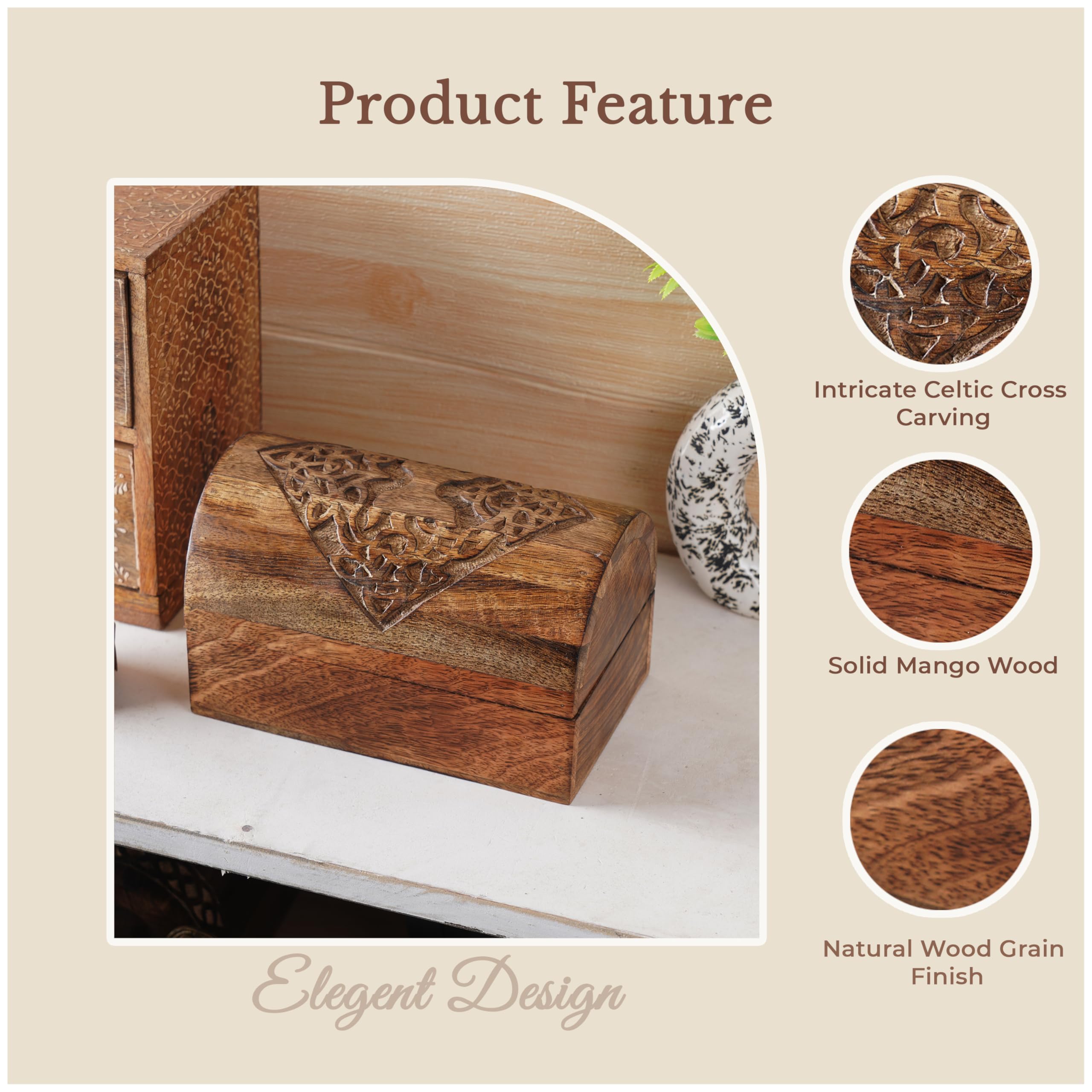 Ajuny Joyero Decorativo de Madera Tallado a Mano con Tallas de árboles Celtas Multiusos Cofre del Tesoro Recuerdo Organizador de Almacenamiento Estuche para Regalos - 9 x 6 pulgadas