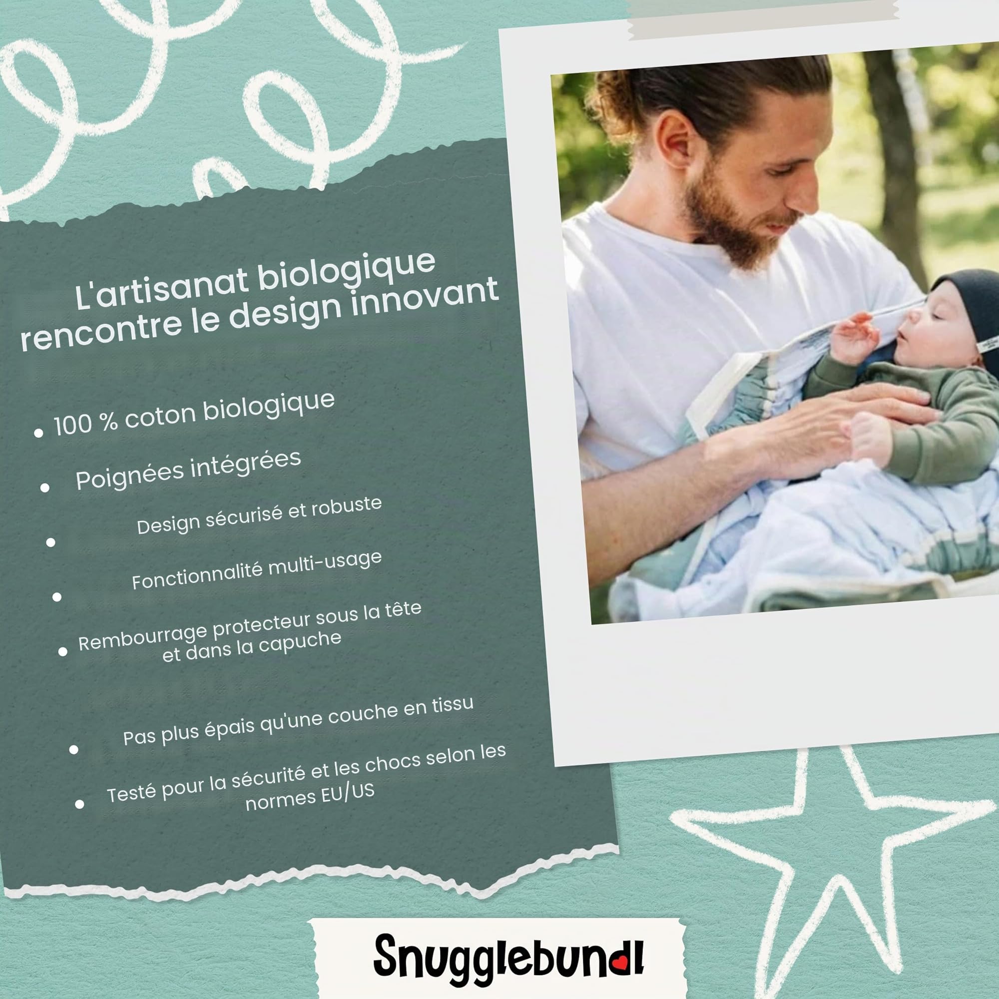 Snugglebundl Bumblebee Couverture avec anses pour bébé 0-6 mois (Organic) (S-1)
