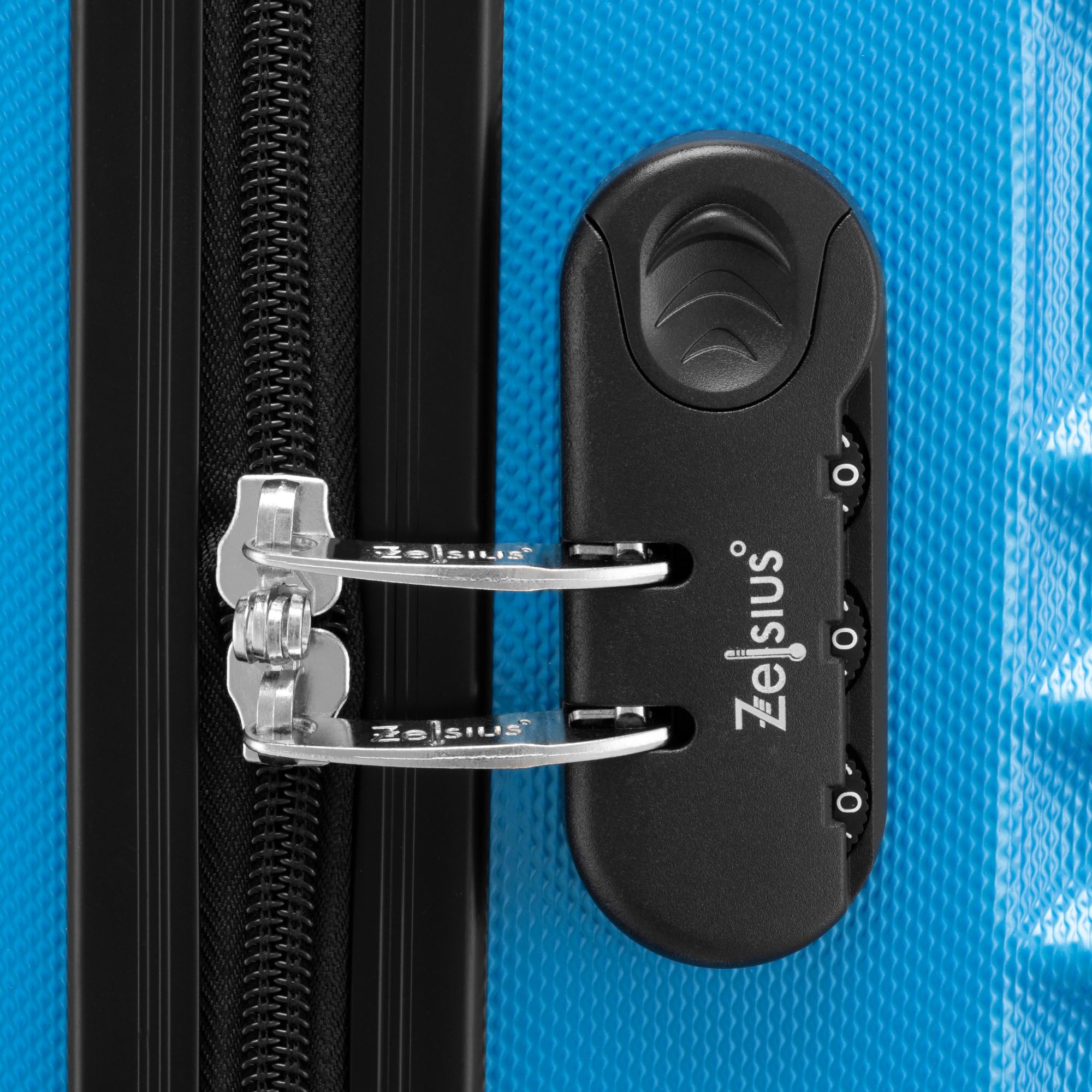 Zelsius Koffer Set 4 Stück, Blau | ABS Hartschalenkoffer mit Zahlenschloss, 4 Rollen und Innen Trennwand | Handgepäckkoffer, 4 teilig, Trolley, Groß, Luggage Set