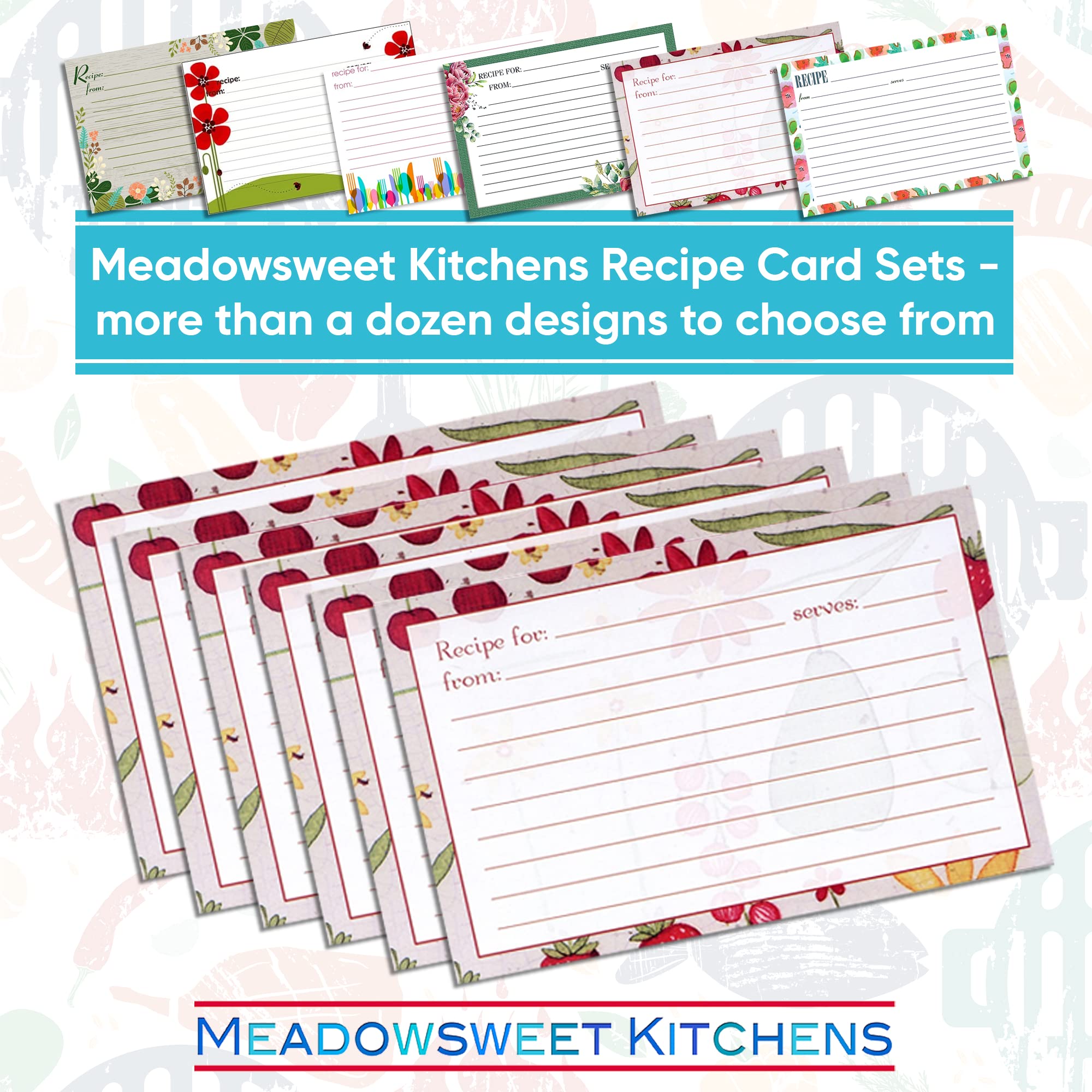 Amazon.com: Meadowsweet Kitchens Recipe Card Set - 25 Recipe Cards 4 x 6  Inch, Perfect Size for a Recipe Card Box for Wedding, Bridal Shower Recipe  Cards, Make Your Own Recipe Book,