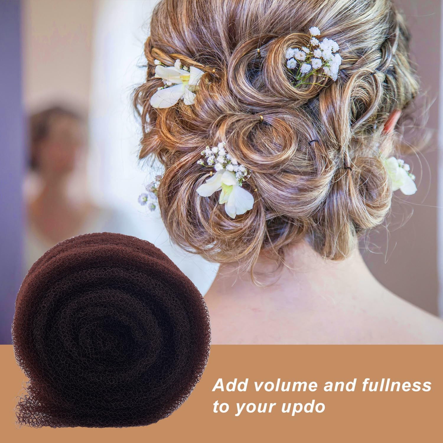 Hair Sponge for Updo 4.92ft Long Hair Padding Updos Hairs Filler Bun Maker Bumps Volume Insert Styling Tool for Women Men Instant Buns & Voluminous Updos (Brown) - Image 4