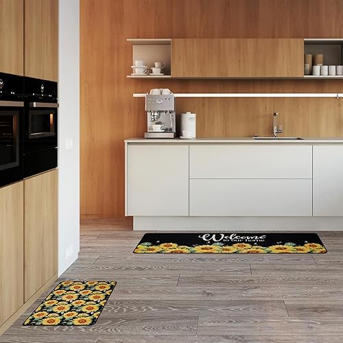 Miniatura 6 de Bencailor Juego de 2 alfombras y tapetes de cocina de girasol, 2 unidades, decoración de girasol, alfombras de girasol para cocina, tapete de piso