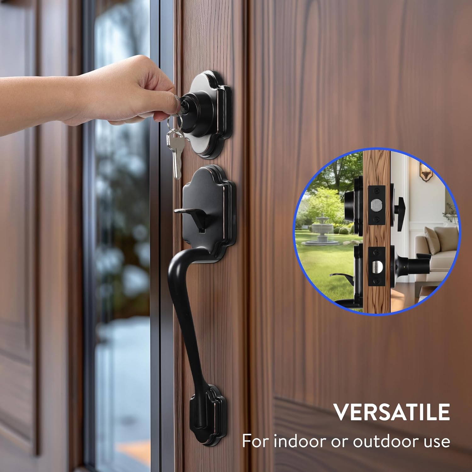 FORTSTRONG - Front Door Lock and Handle with Deadbolt - Set Includes Installation Template, Handles and Screws - Knobs Locksets for Entry Doors - Modern & Classic Handleset Design