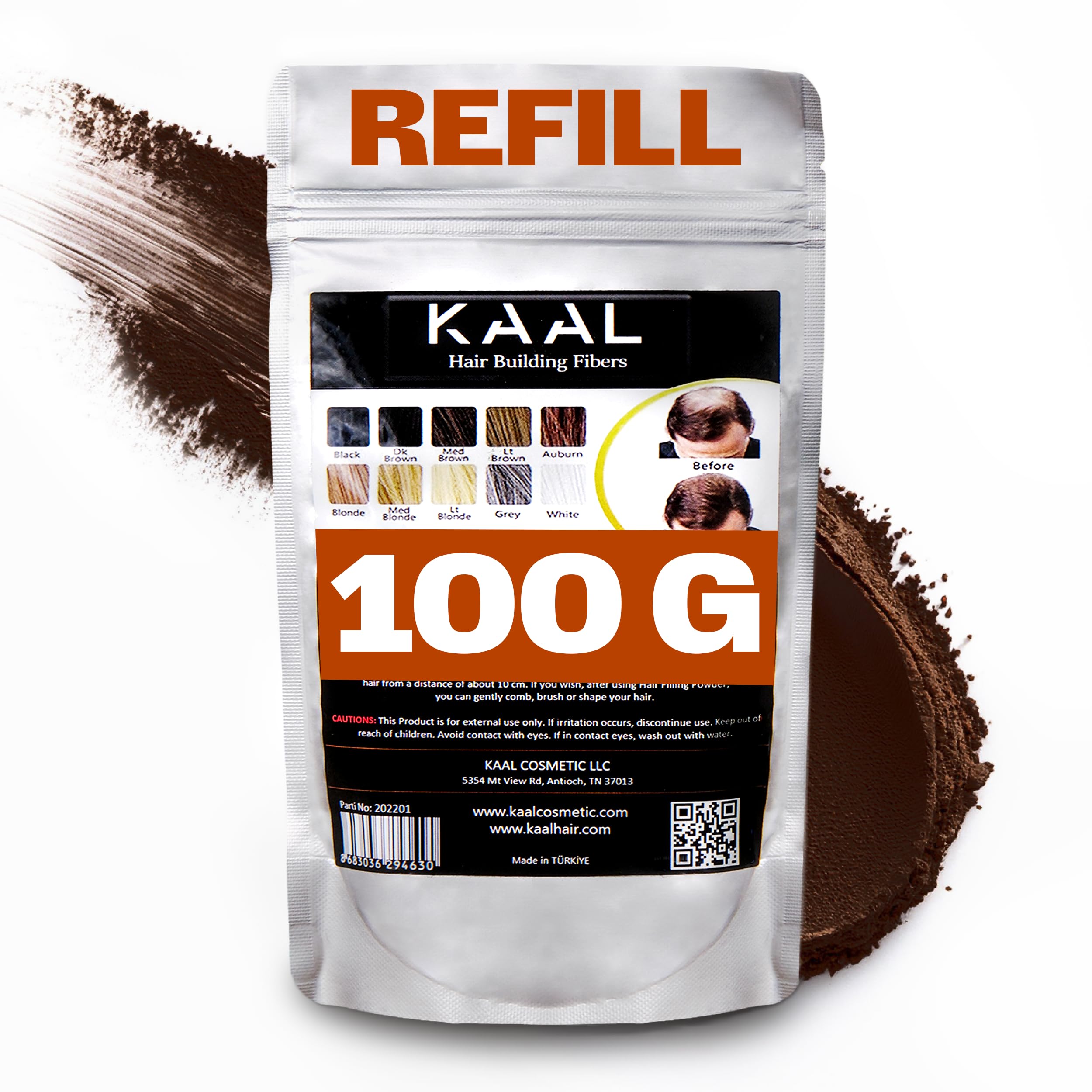 KAAL Hair Fiber Refill Pack | (3.53 oz, Dark Brown) Hair Fibers for Concealing Thinning Areas and Hair Loss, Texture Powder for Men and Women