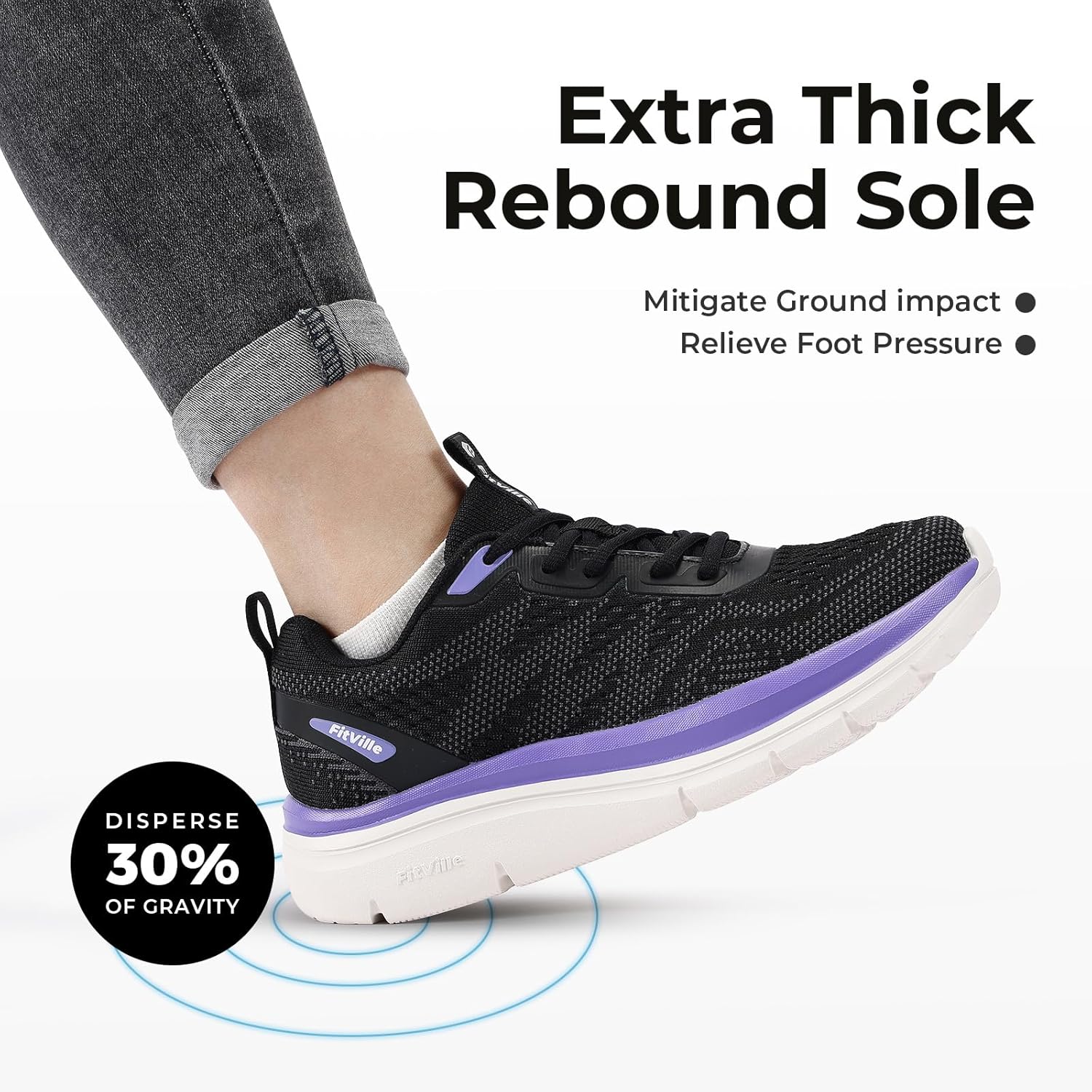 FitVille Women's Walking Shoes Wide Width Sneakers Wide Shoes for Women Foot Pain Relief - Cloud Walker V8 - Image 4