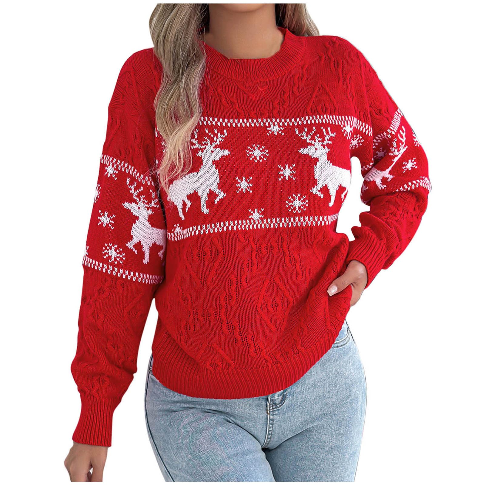 Cashmere Sweaters for Women Oversized Checkered Deer Snowflakes Print Clothes Cozy Holiday Winter Fall Sweaters