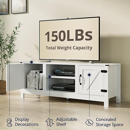 Miniatura 3 de Cozy Castle Farmhouse - Soporte de TV moderno para TV de 5560 pulgadas, soporte de TV blanco con puertas dobles de granero, centro de