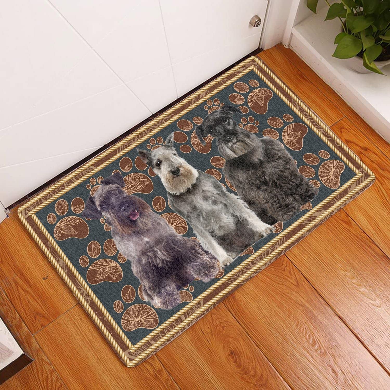 Felpudo entrada casa Felpudo de perro Schnauzer estándar con pata de flor, felpudo de bienvenida decorativo para el hogar para amantes de los perros Schnauzer estándar Decoracion Hogar