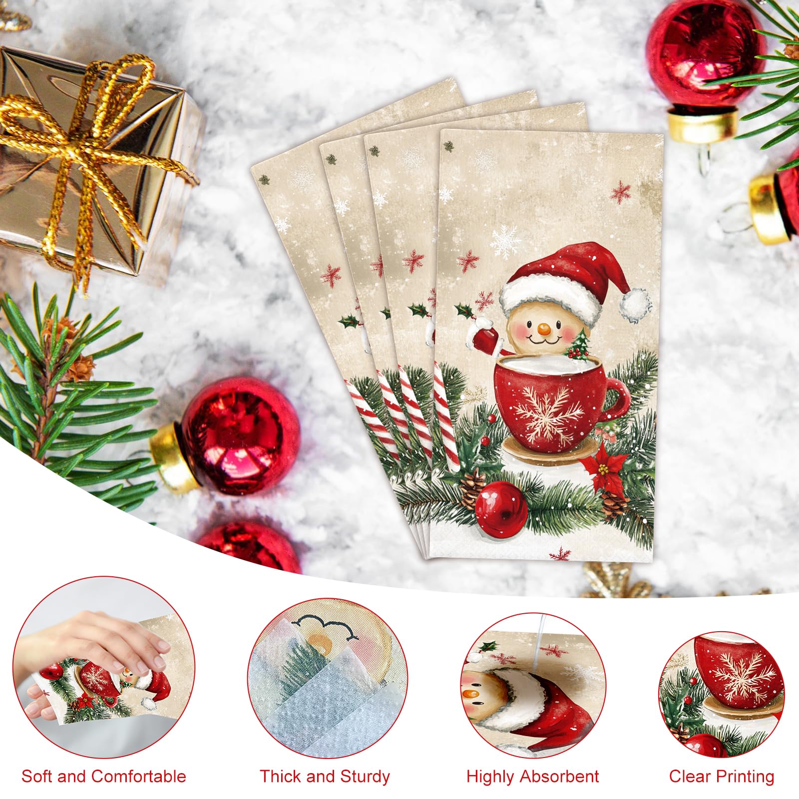 Tbsone 100 tovaglioli di carta usa e getta di Natale: tovaglioli per ospiti, decorazione da tavolo, bagno, casa, cucina, cocktail di vacanza