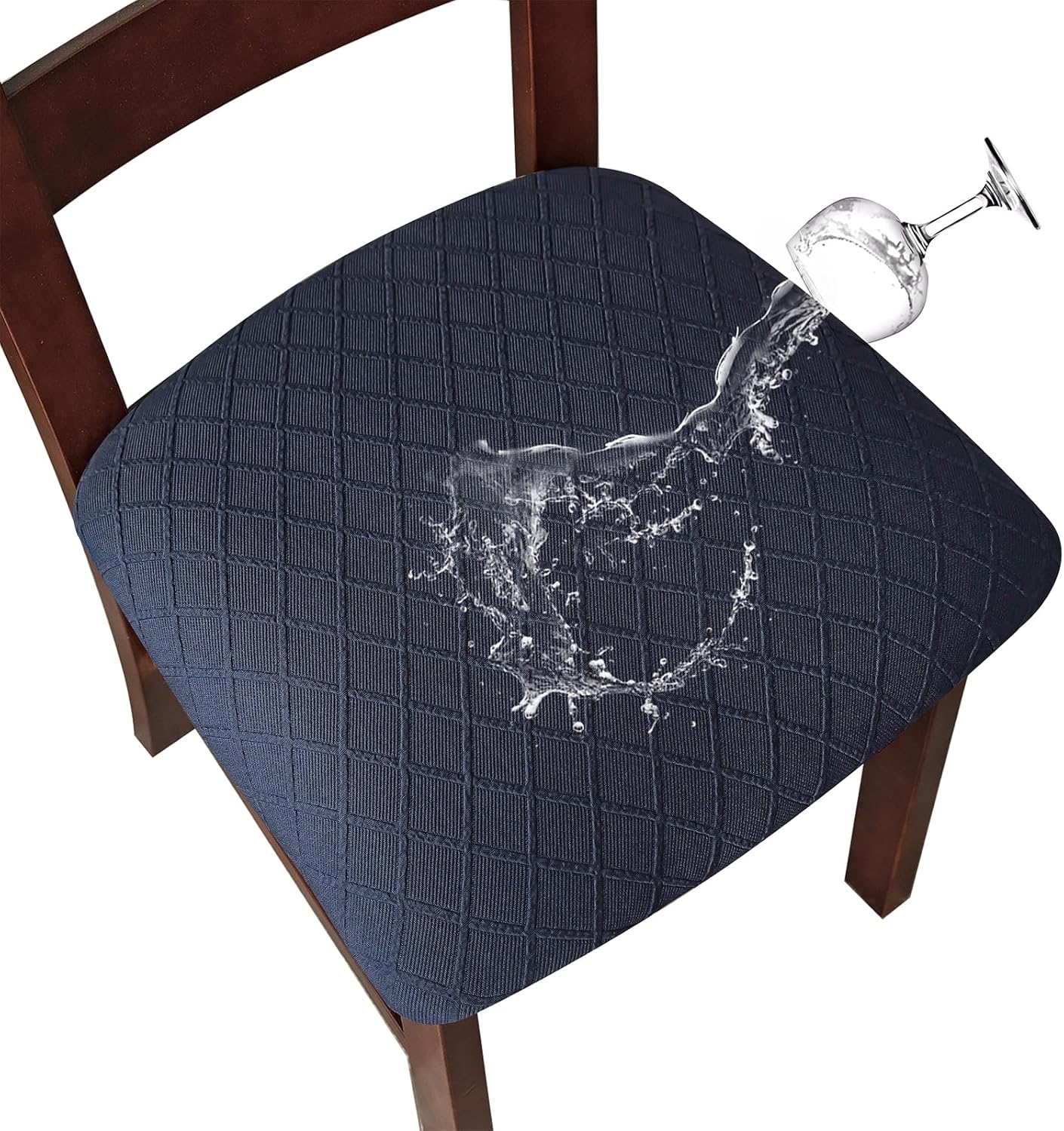 Genina Waterproof Seat Covers for Dining Room Chairs Covers Dining Chair Cover Kitchen Chair Covers (Navy Blue, 6 Pcs) Navy Blue 6 Pcs-Standard