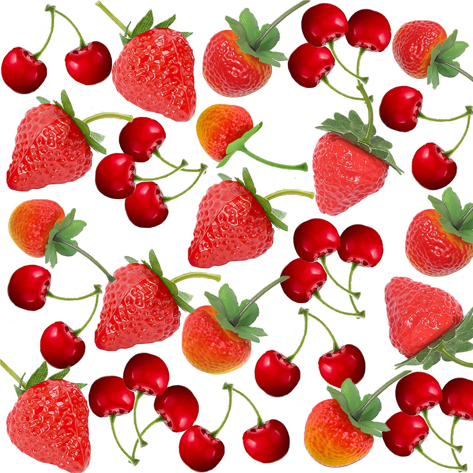 32Pcs Realistic Plastic Strawberries & Cherries Mix, Eco-Friendly Fake Fruit Decor for Kitchen, Wedding, Photography Props