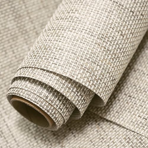 Ansehan Grasscloth Textured Wallcovering W712 Terraces Collection 36" W x 8 Yard L, Natural Modern Paper Weave, Non Prepasted Home Décor for Boho Living Sapce Feature Wall, Beige/Gray/Wheat