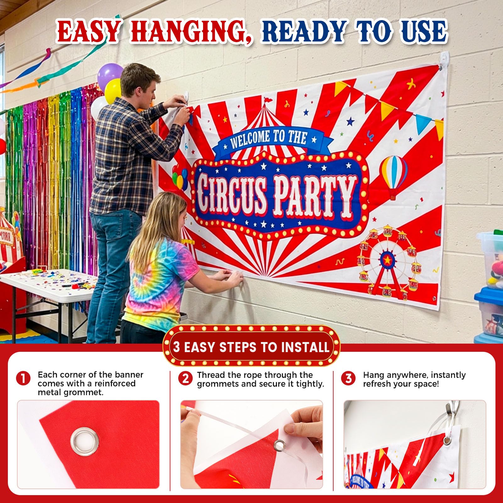 LovesTown Welcome to the Circus Party Backdrop, 70.9 x 35.4 in