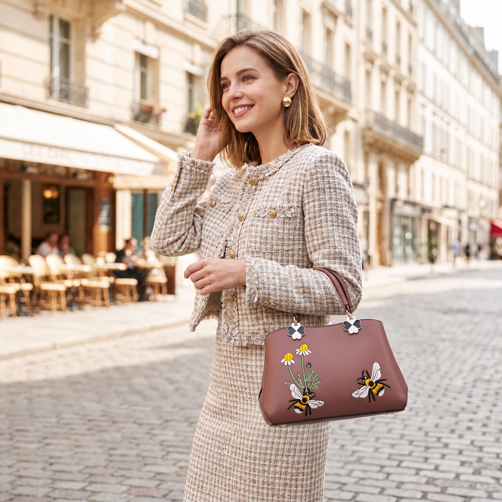 VARLIVOO Elegante Bolsos para Mujer Bolsos de Mano Bolsos Mujer Bolso de Hombro Bordado Totes para Mujer Bolso Señoras Trabajo Viaje Compras PU Cuero Rosa B