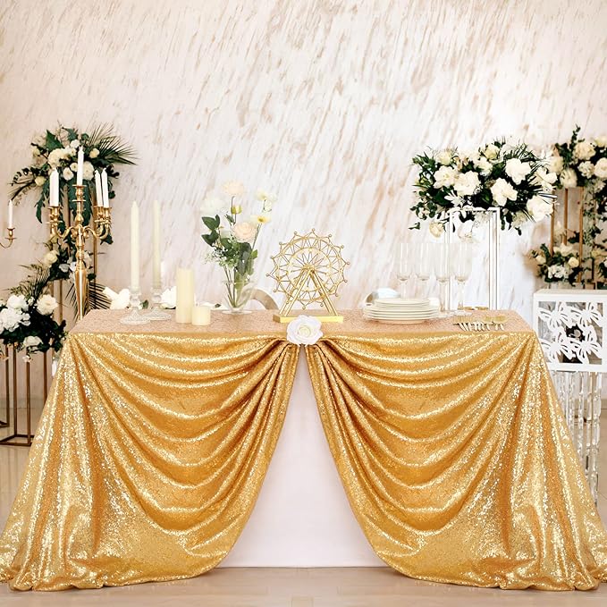 BCOOL Gold Sequin Tablecloth 60x102 Inches Rectangle