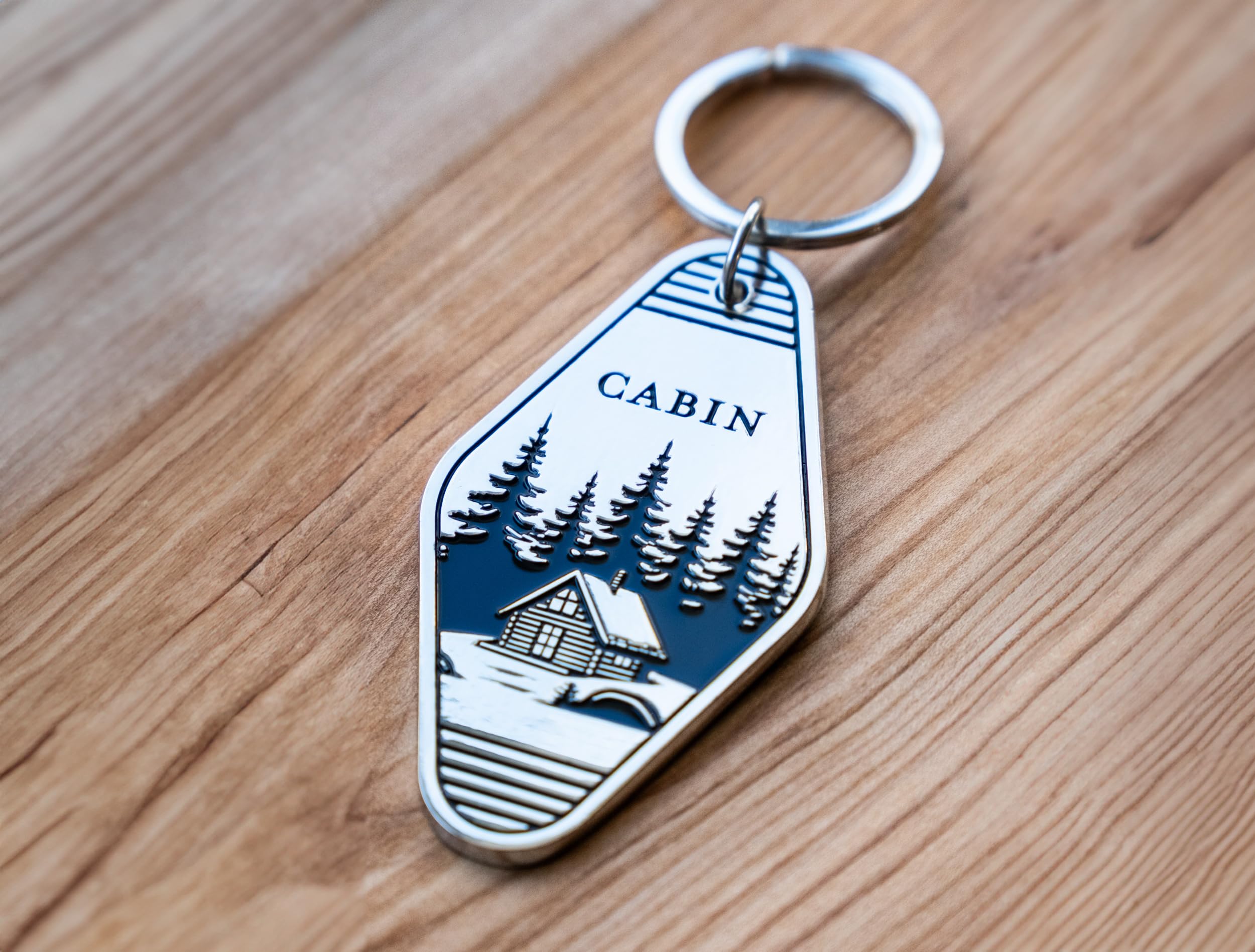 Timber Box Design - Vacation Home Keychain - Metal Key Chain (Cabin)