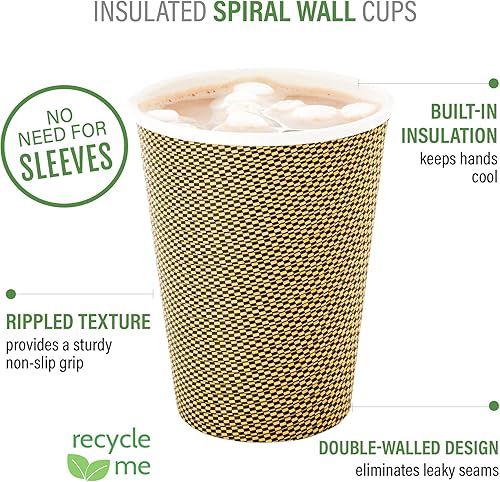 Miniatura 4 de Restaurantware Tazas de café desechables de 16 onzas, 500 tazas calientes de pared en espiral para café, tapas se venden por separado, con borde