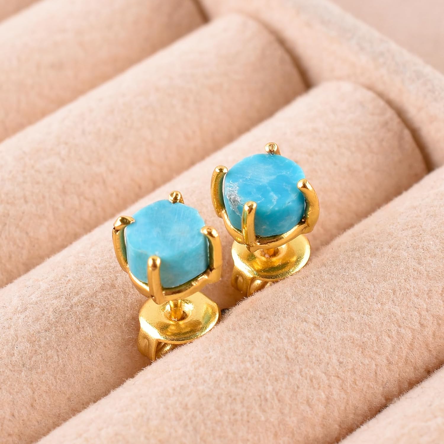 Raw Gold Stud Earrings For Women Natural Gemstone Dainty Pair, Birthstone Energy Crystals Jewelry 14K Gold Plated Flat Back Earrings Trendy Gifts For Mom