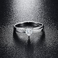 Vista 2 de AVECON Anillo de compromiso de plata de ley 925 con forma de corazón para ella, anillo solitario de compromiso de boda, eternidad, aniversario