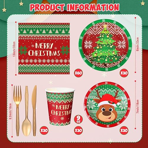 Miniatura 2 de 240 piezas de suéter feo de Navidad, suministros de fiesta, platos de suéter pegajoso, decoración de fiesta de Navidad para Navidad, juego de